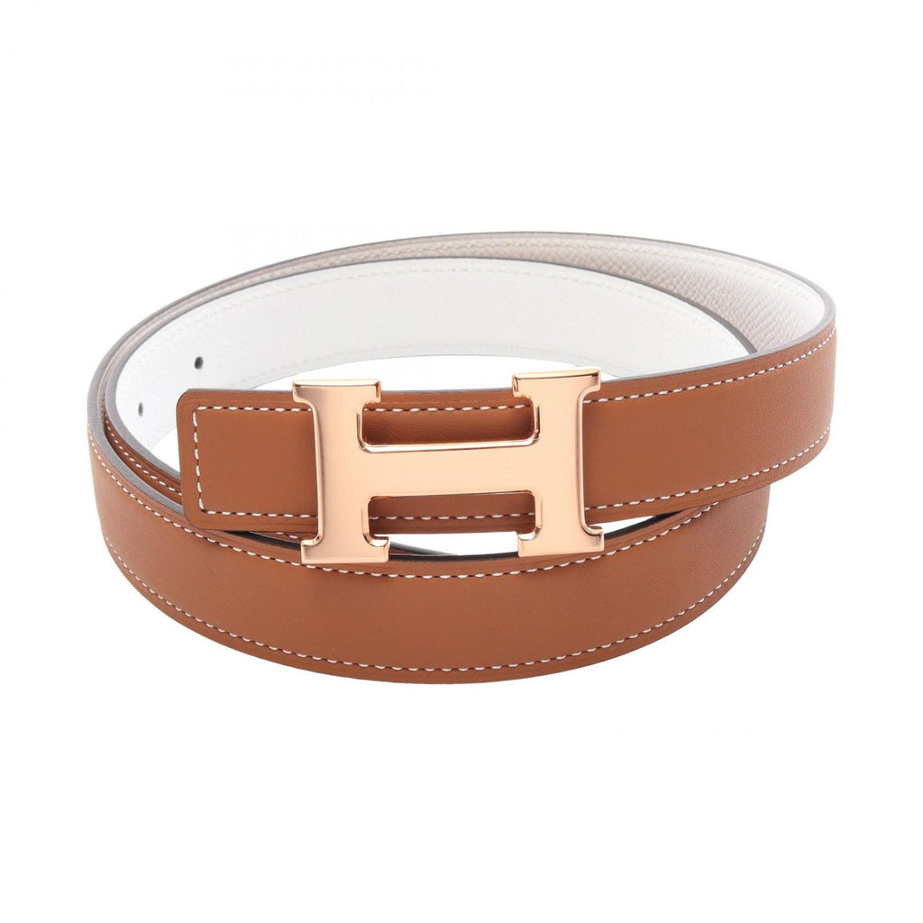 Hermes Belt Constance H Reversible Gold Blanc
