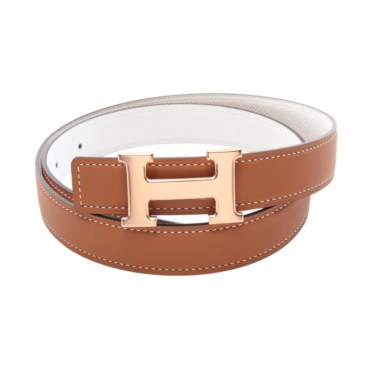 Hermes Belt Constance H Reversible Gold Blanc