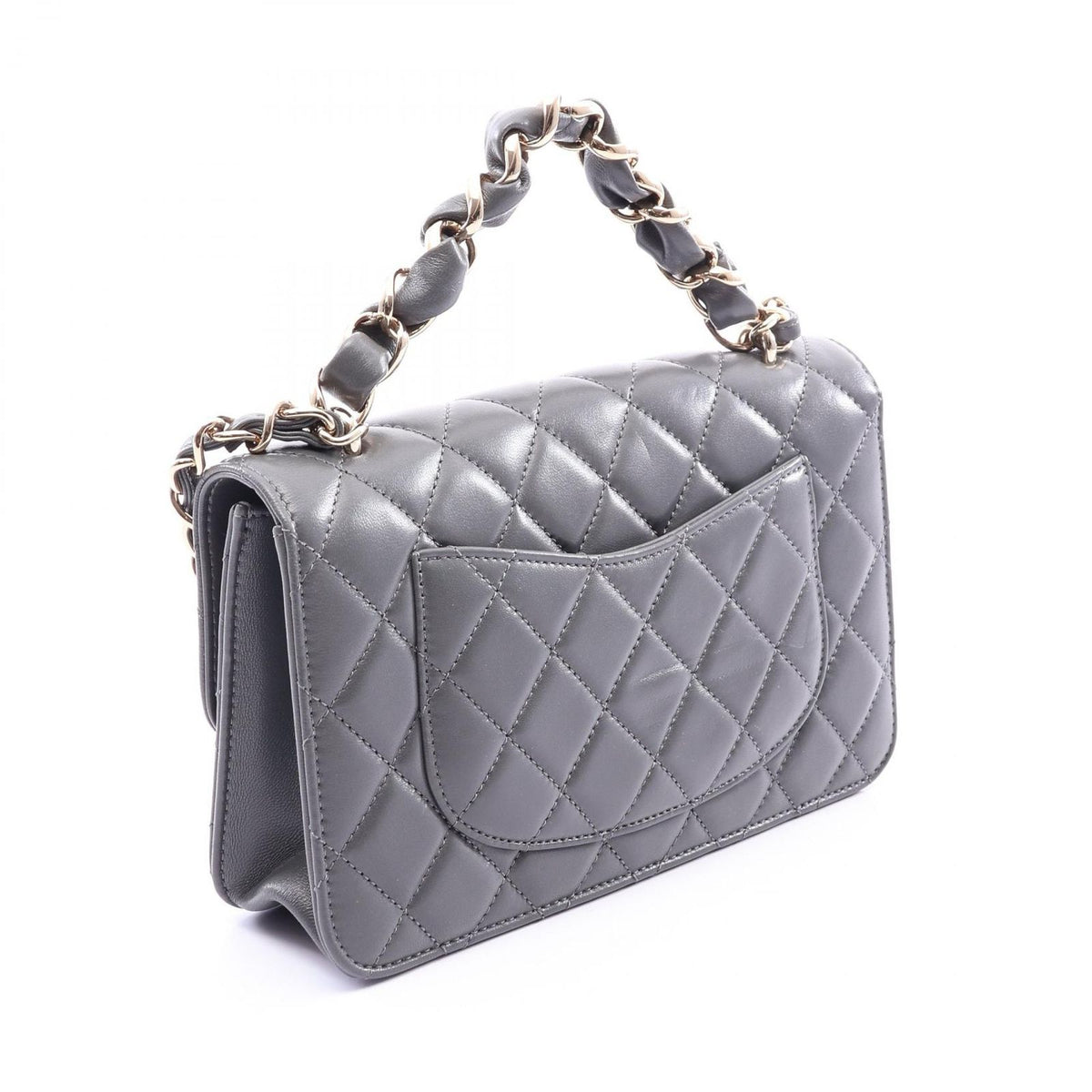 Chanel Shoulder Bag Quilted Flap 2-Way Gray Lambskin Chain — view 2