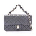 Chanel Shoulder Bag Quilted Flap 2-Way Gray Lambskin Chain