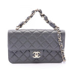 Chanel Shoulder Bag Quilted Flap 2-Way Gray Lambskin Chain