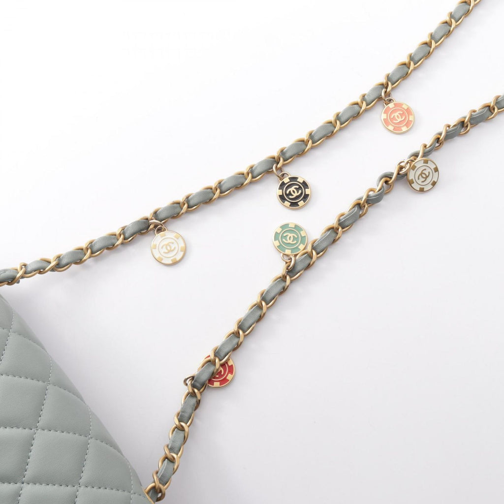 Chanel Shoulder Bag Mini Quilted Blue Gray Lambskin Chain — view 7