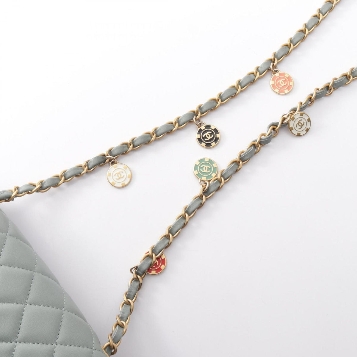 Chanel Shoulder Bag Mini Quilted Blue Gray Lambskin Chain — view 7