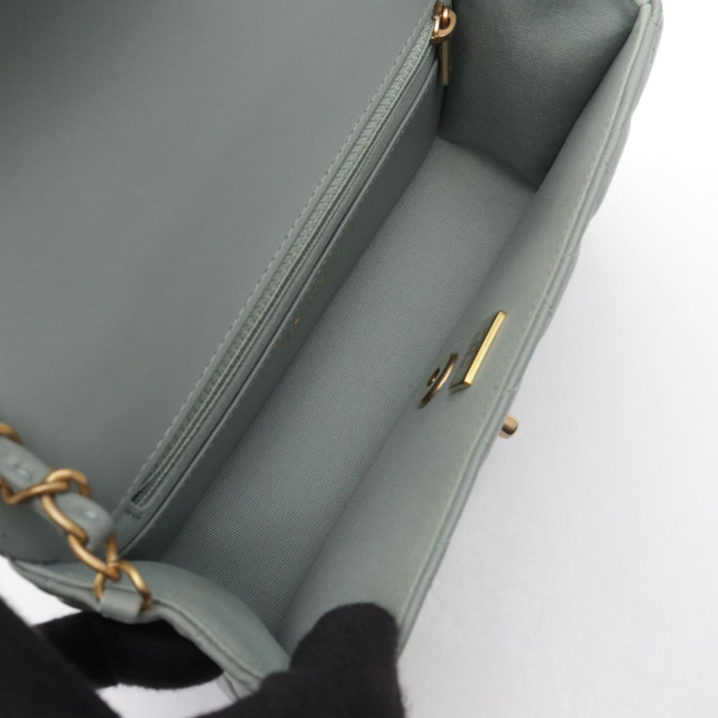 Chanel Shoulder Bag Mini Quilted Blue Gray Lambskin Chain — view 3
