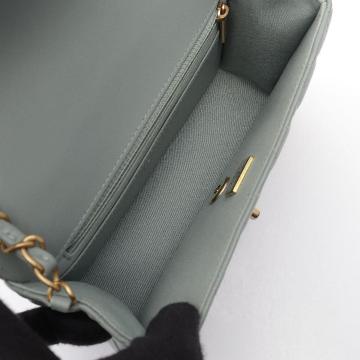 Chanel Shoulder Bag Mini Quilted Blue Gray Lambskin Chain — view 3