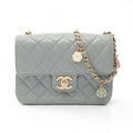 Chanel Shoulder Bag Mini Quilted Blue Gray Lambskin Chain