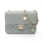 Chanel Shoulder Bag Mini Quilted Blue Gray Lambskin Chain