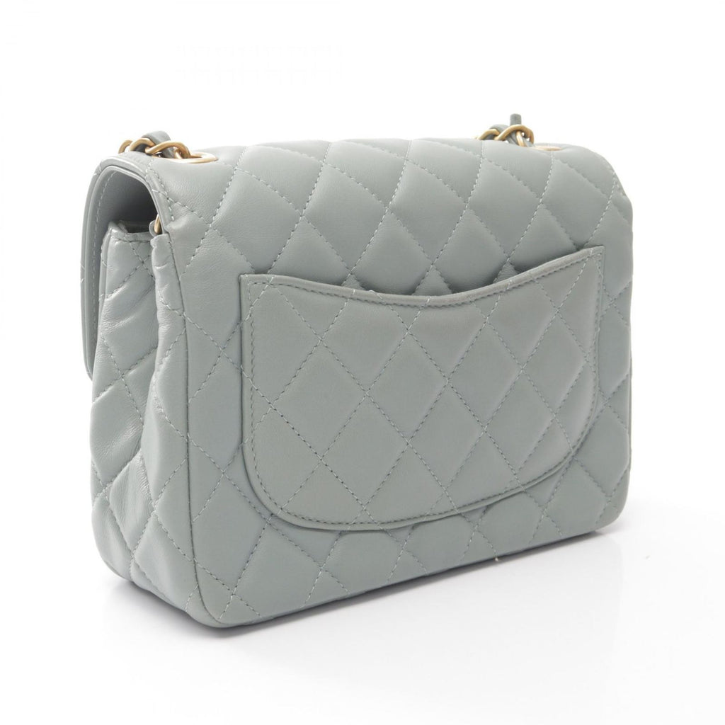 Chanel Shoulder Bag Mini Quilted Blue Gray Lambskin Chain — view 2