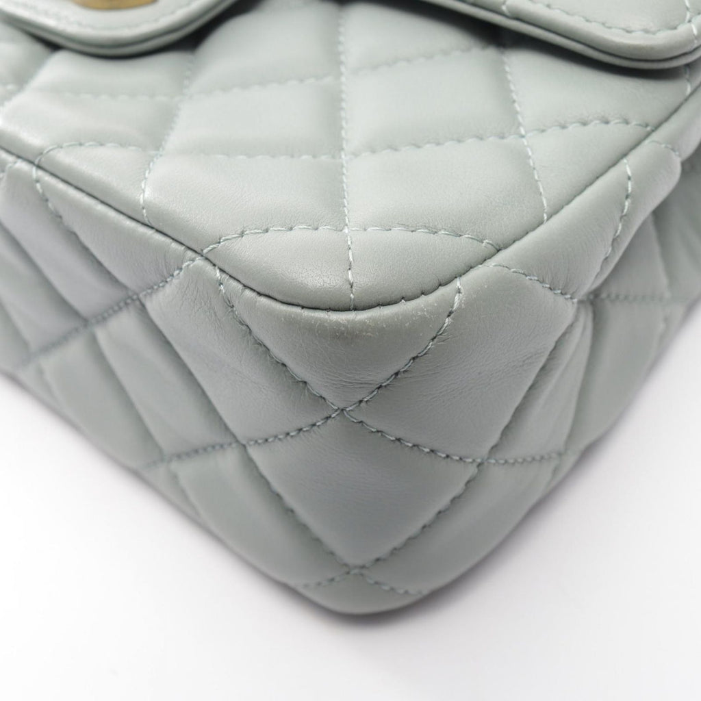 Chanel Shoulder Bag Mini Quilted Blue Gray Lambskin Chain — view 8