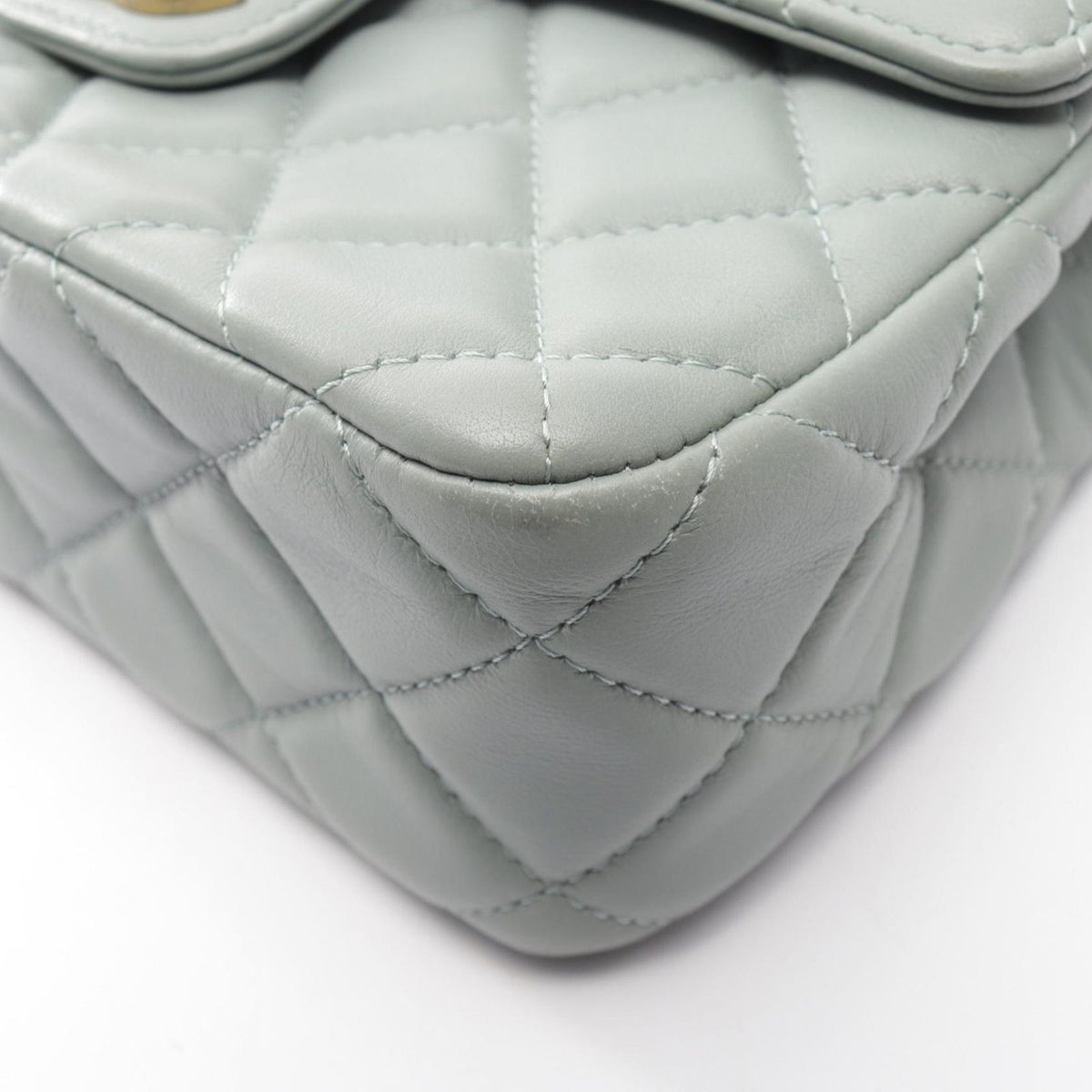 Chanel Shoulder Bag Mini Quilted Blue Gray Lambskin Chain — view 8