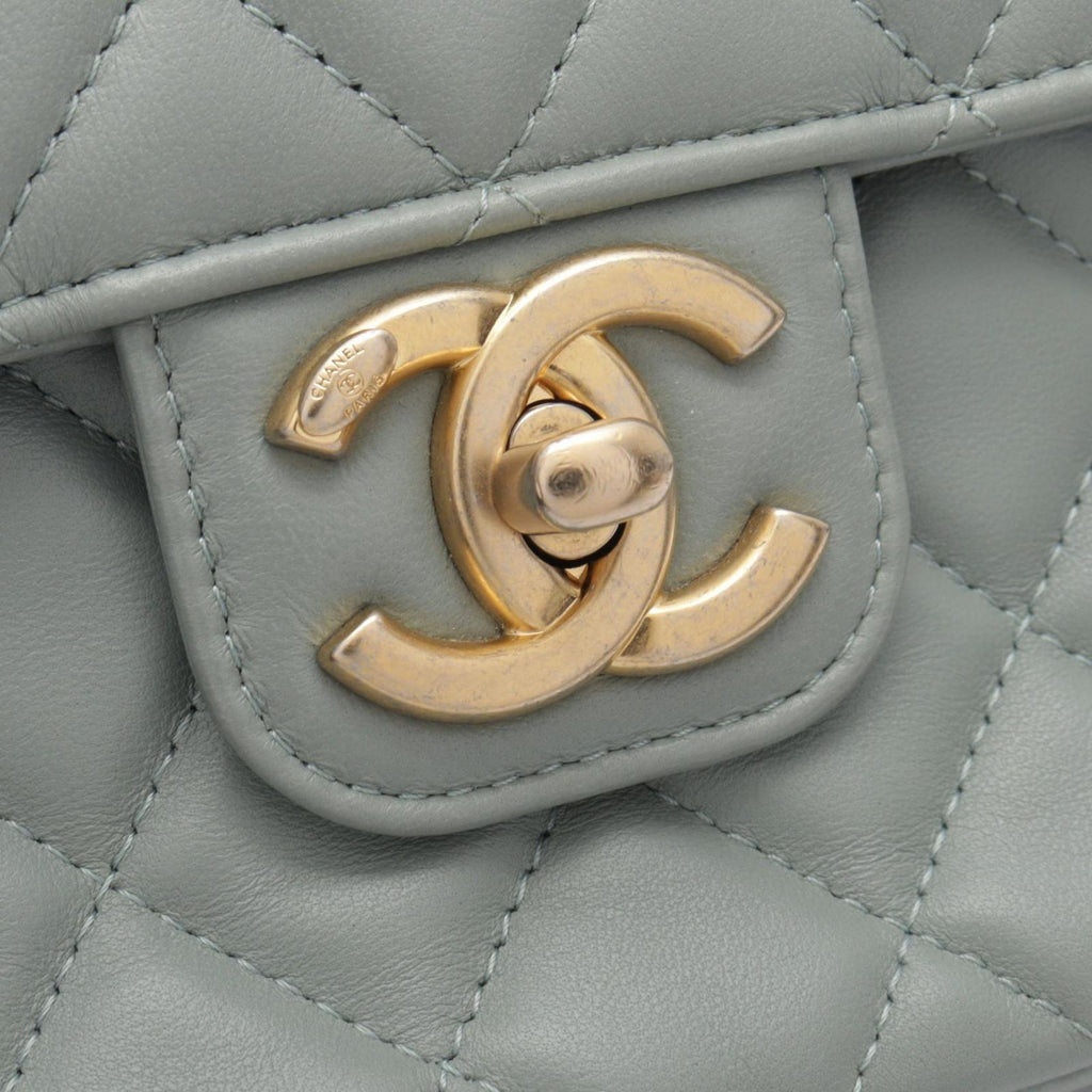 Chanel Shoulder Bag Mini Quilted Blue Gray Lambskin Chain — view 6