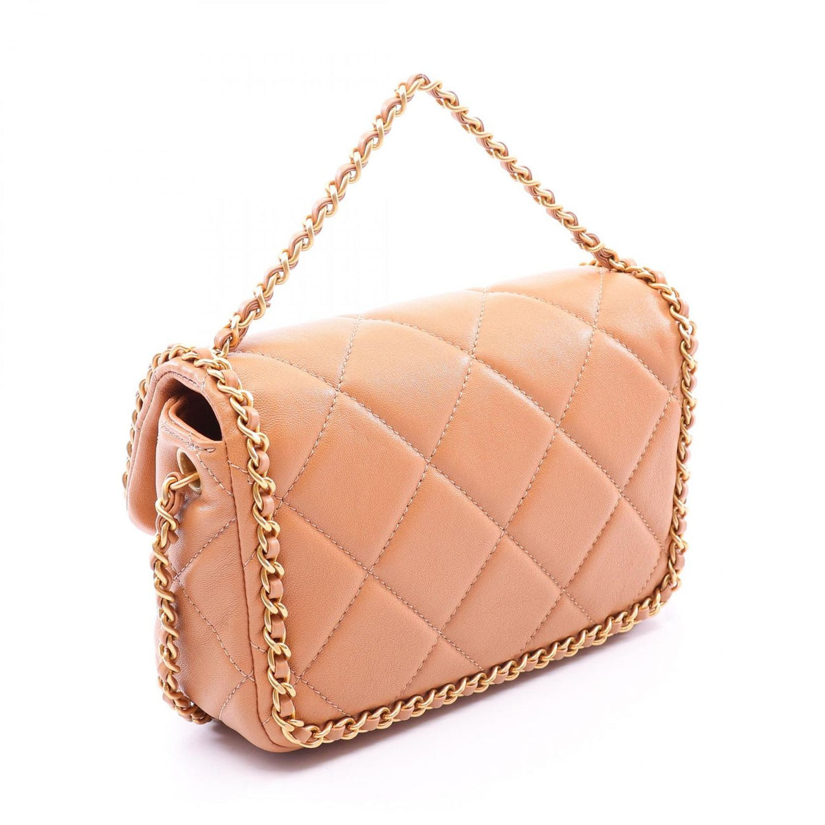 Chanel Shoulder Bag Quilted 2-Way Camel Lambskin Chain Around Flap — view 2
