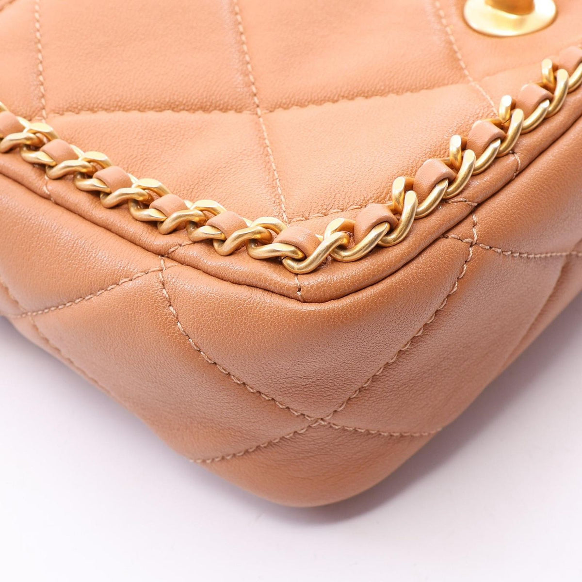 Chanel Shoulder Bag Quilted 2-Way Camel Lambskin Chain Around Flap — view 6