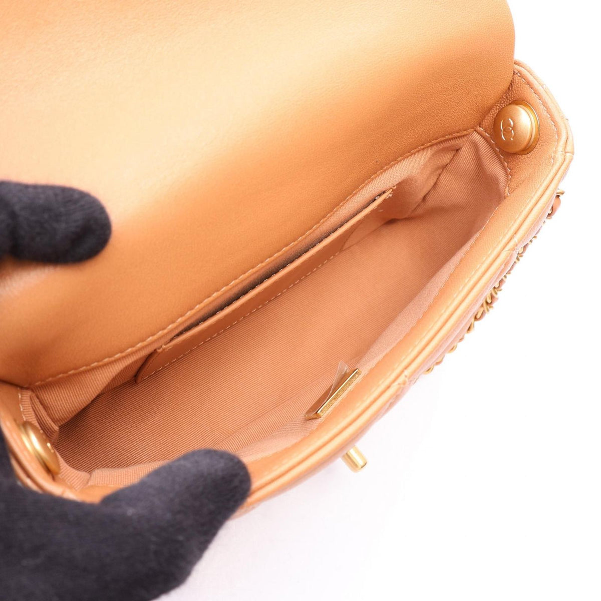 Chanel Shoulder Bag Quilted 2-Way Camel Lambskin Chain Around Flap — view 3