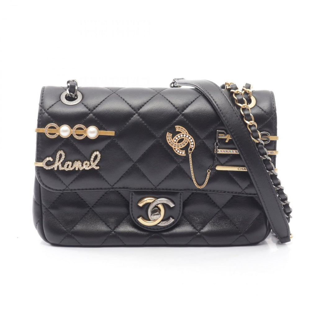 Chanel Shoulder Bag Quilted Clip Coco Black Lambskin Mini Chain