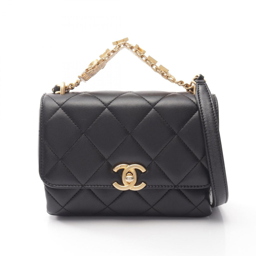 Chanel Shoulder Bag Quilted Mini Flap 2-Way Black Lambskin Small Chain