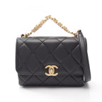 Chanel Shoulder Bag Quilted Mini Flap 2-Way Black Lambskin Small Chain