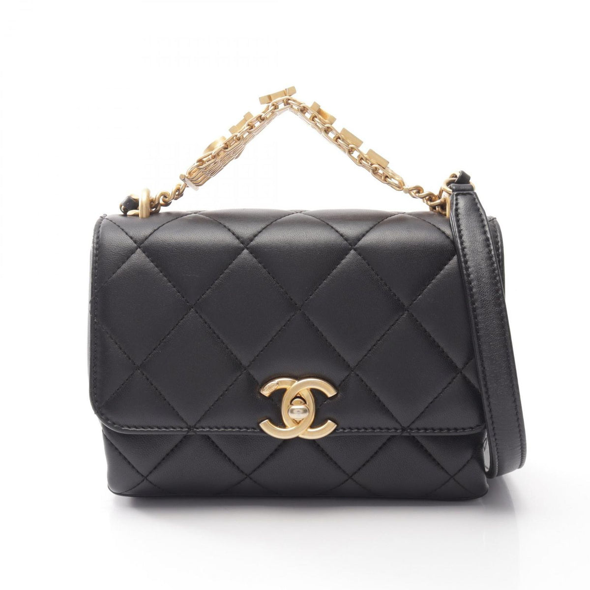 Chanel Shoulder Bag Quilted Mini Flap 2-Way Black Lambskin Small Chain