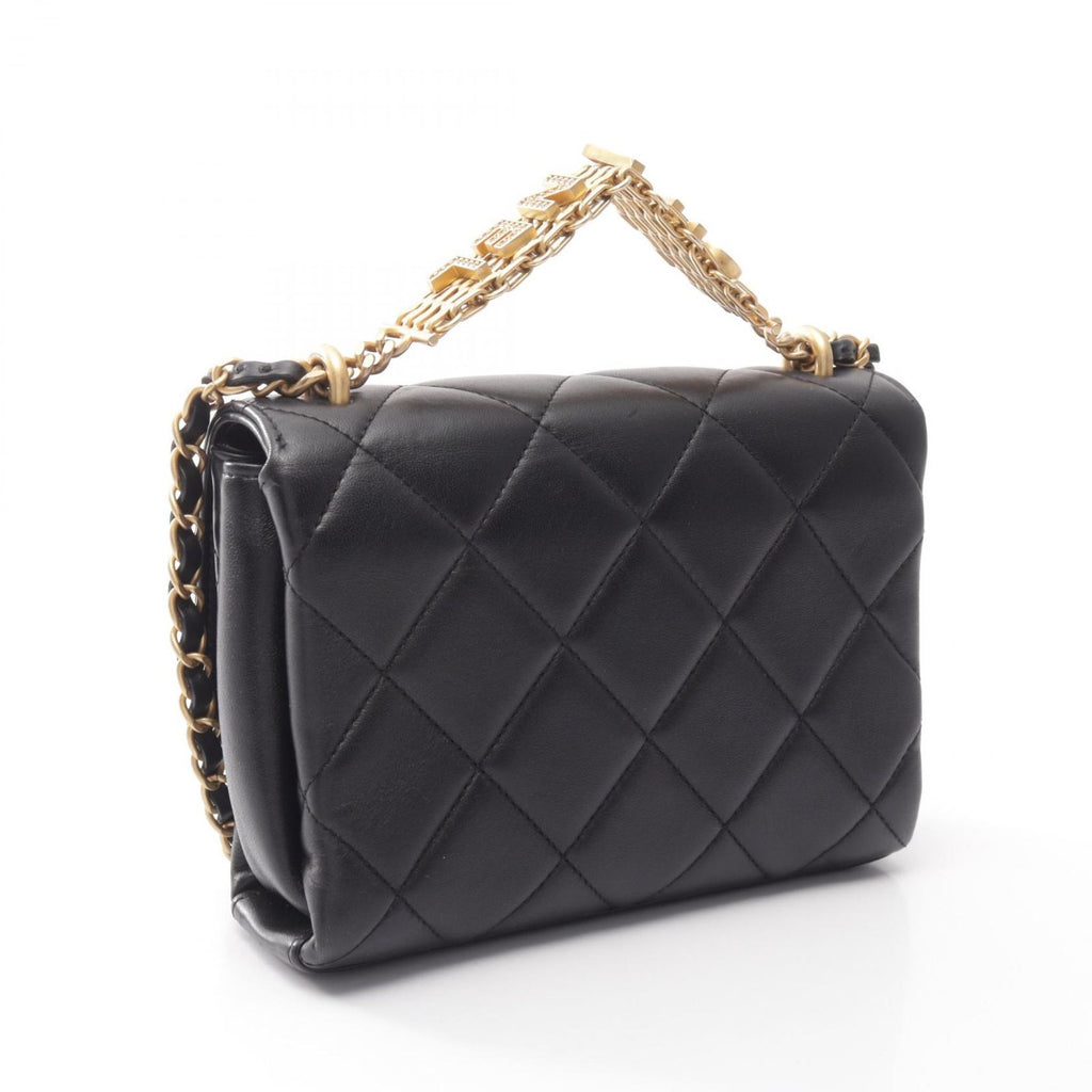 Chanel Shoulder Bag Quilted Mini Flap 2-Way Black Lambskin Small Chain — view 2