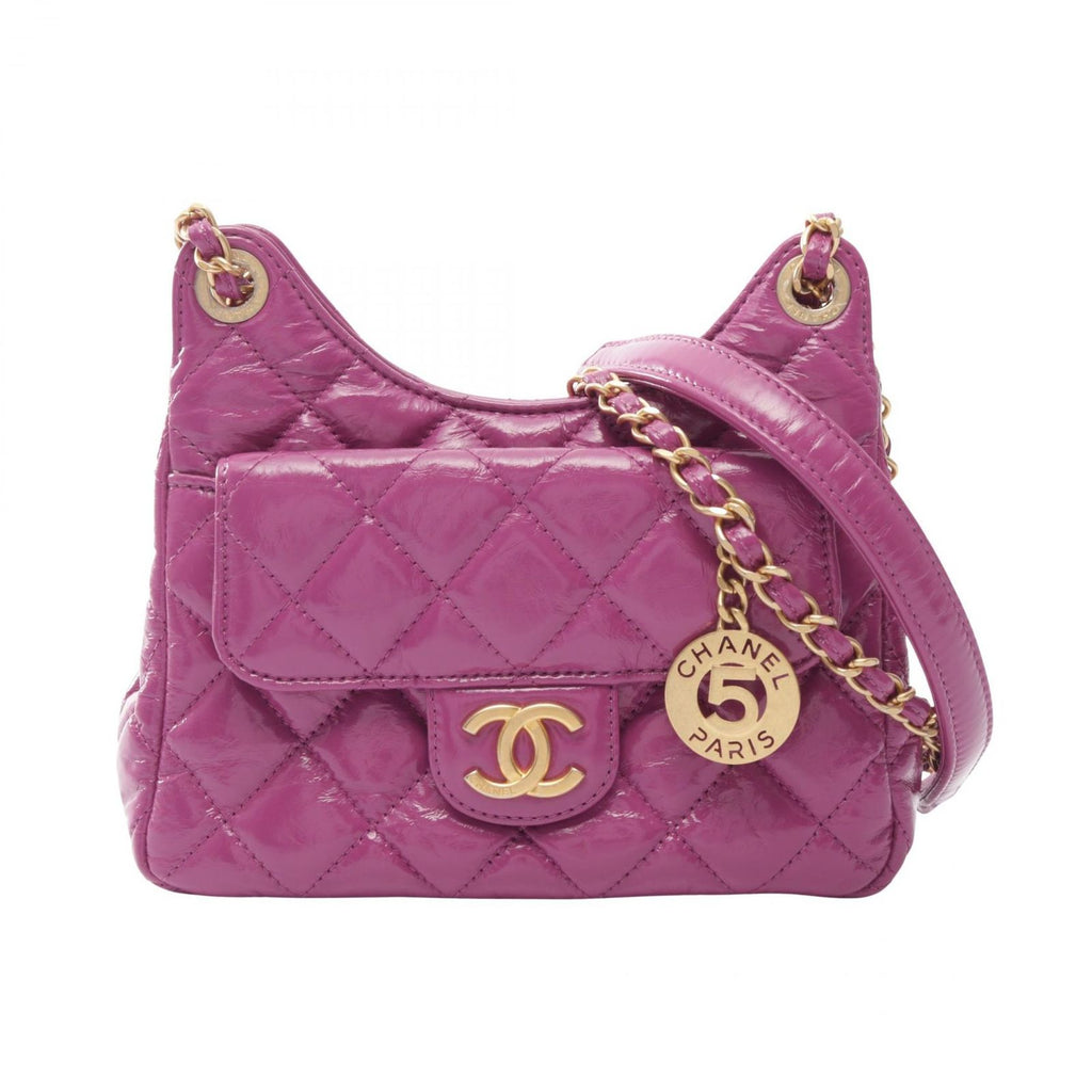 Chanel Shoulder Bag Quilted Small Hobo Purple Leather Chain