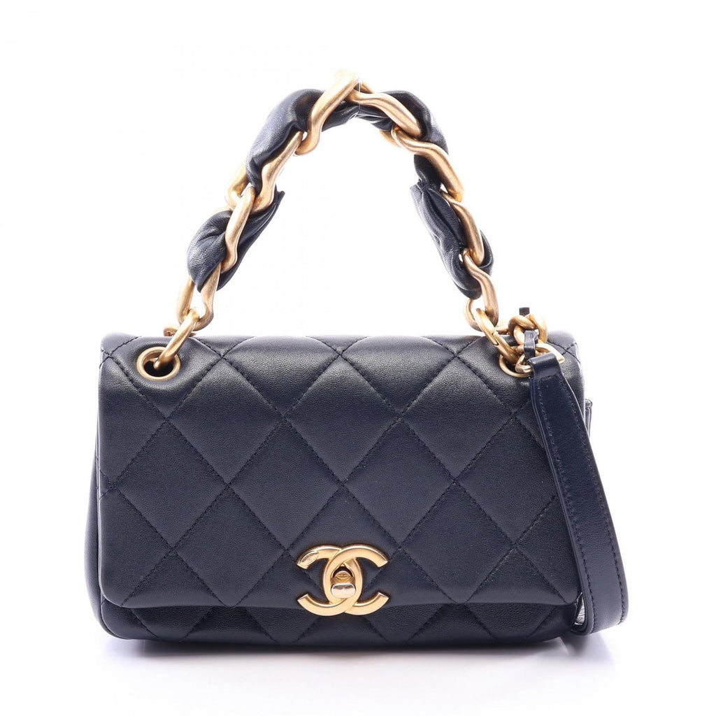 Chanel Shoulder Bag Quilted 2-Way Navy Lambskin Small Flap Chain