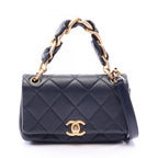 Chanel Shoulder Bag Quilted 2-Way Navy Lambskin Small Flap Chain