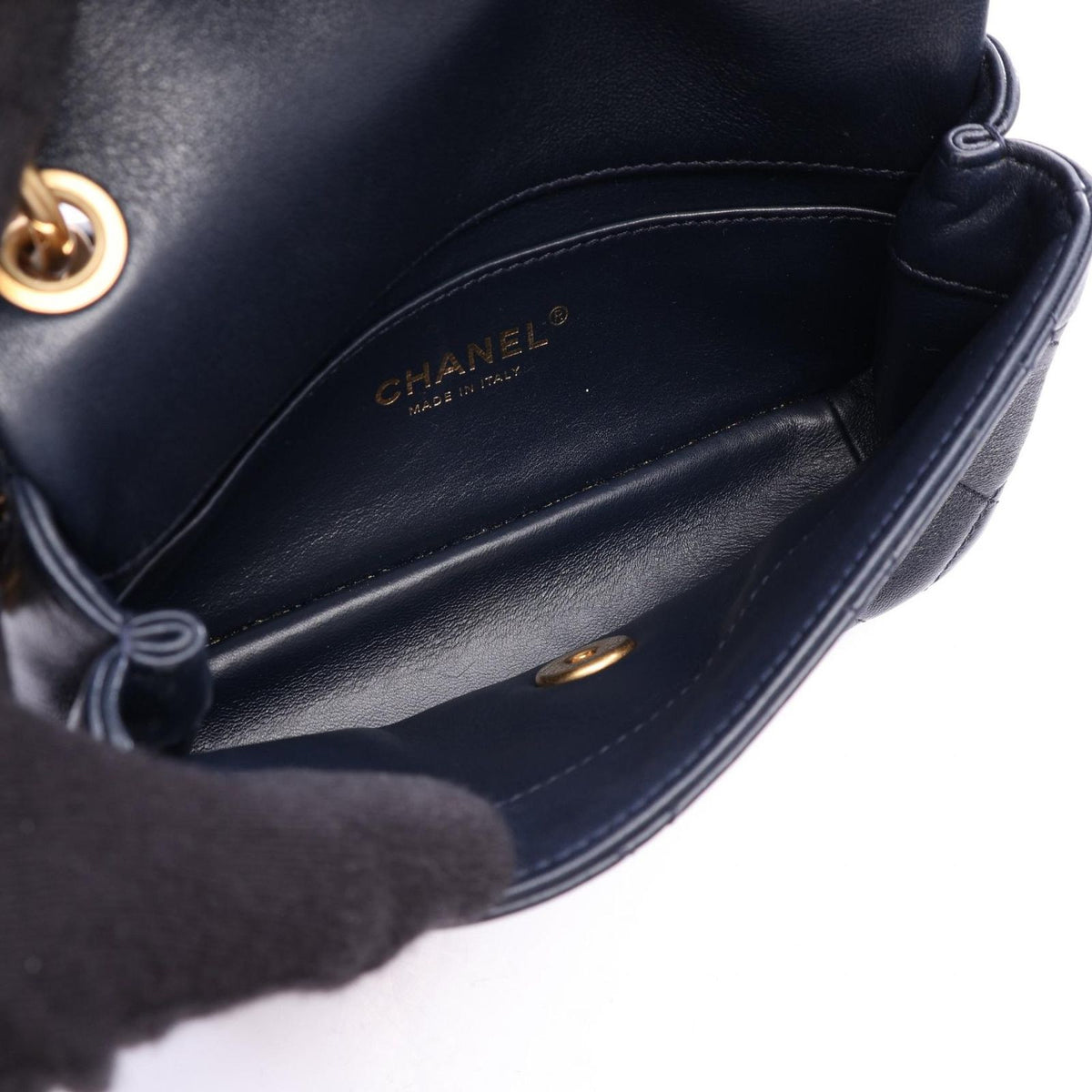 Chanel Shoulder Bag Quilted 2-Way Navy Lambskin Small Flap Chain — view 3