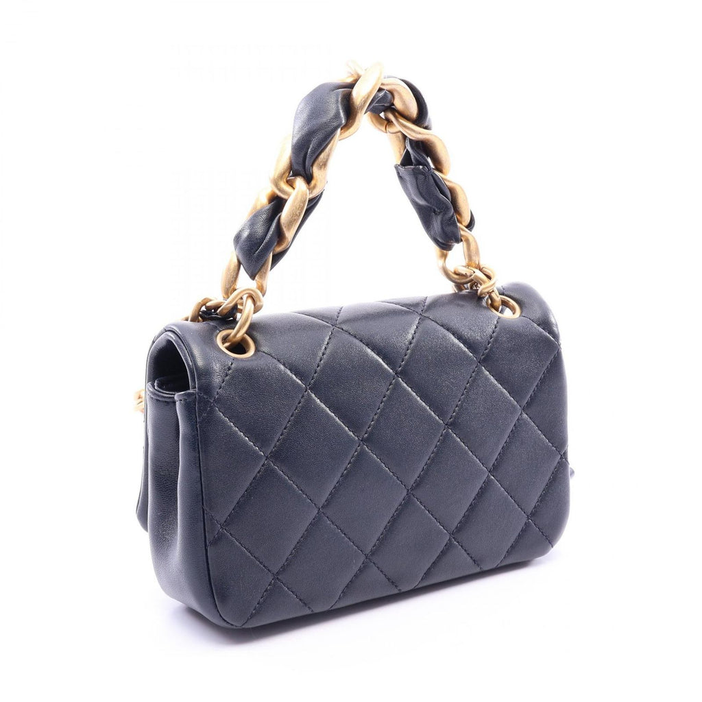 Chanel Shoulder Bag Quilted 2-Way Navy Lambskin Small Flap Chain — view 2