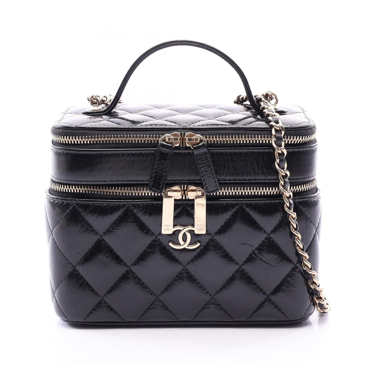 Chanel Shoulder Bag Quilted Vanity 2-Way Black Chain