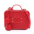 Chanel Shoulder Bag CC Filigree Vanity 2-Way Red Caviar Leather CC Quilted Chain