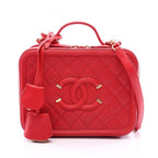 Chanel Shoulder Bag CC Filigree Vanity 2-Way Red Caviar Leather CC Quilted Chain