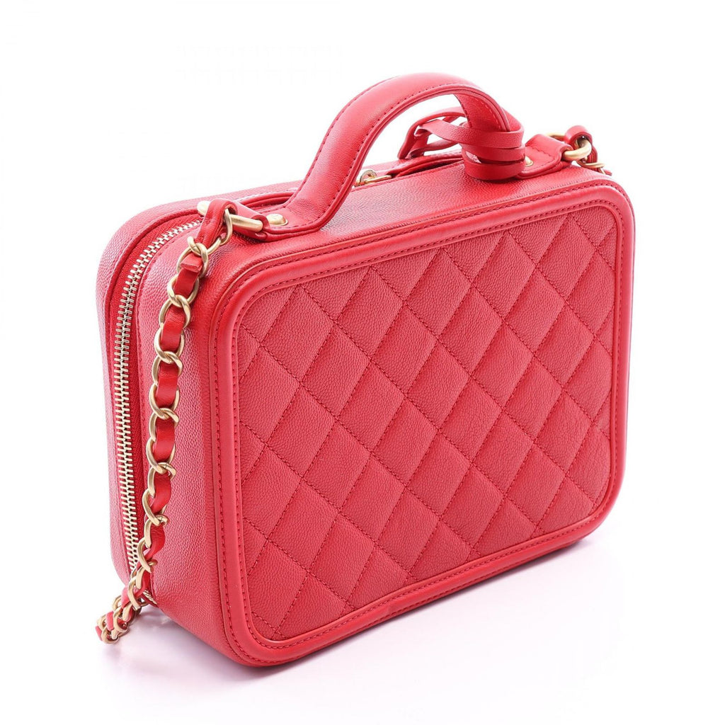 Chanel Shoulder Bag CC Filigree Vanity 2-Way Red Caviar Leather CC Quilted Chain — view 2