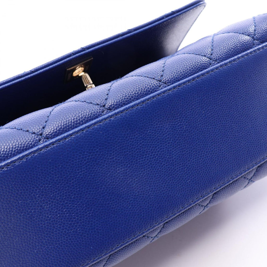 Chanel Handbag Coco Handle Flap Quilted 2-Way Blue Caviar Leather Chain — view 7