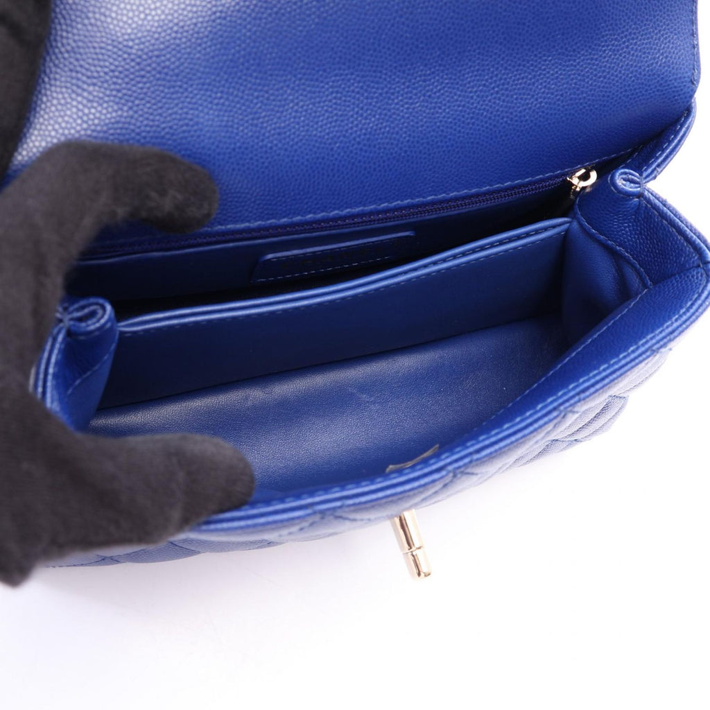 Chanel Handbag Coco Handle Flap Quilted 2-Way Blue Caviar Leather Chain — view 3
