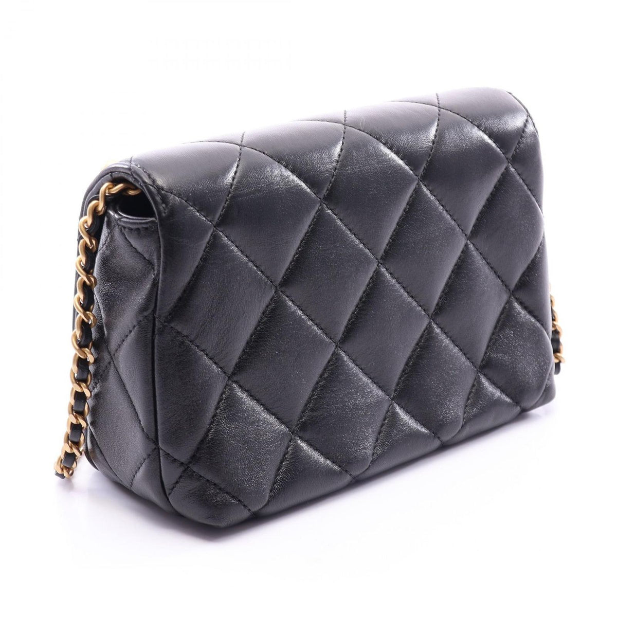 Chanel Shoulder Bag Quilted Mini Flap Black Lambskin Small Chain — view 2