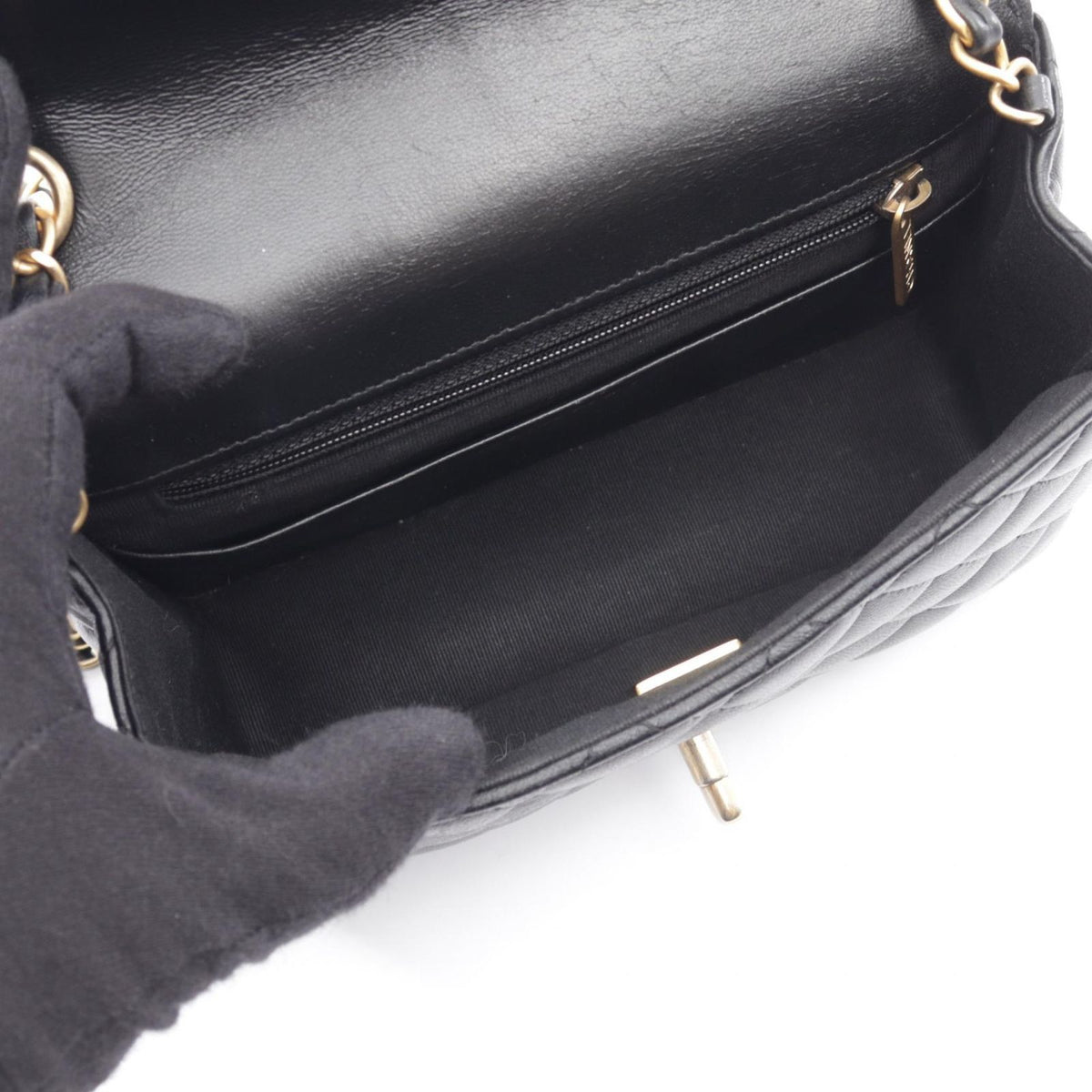 Chanel Shoulder Bag Quilted Black Lambskin Small Flap Chain — view 3