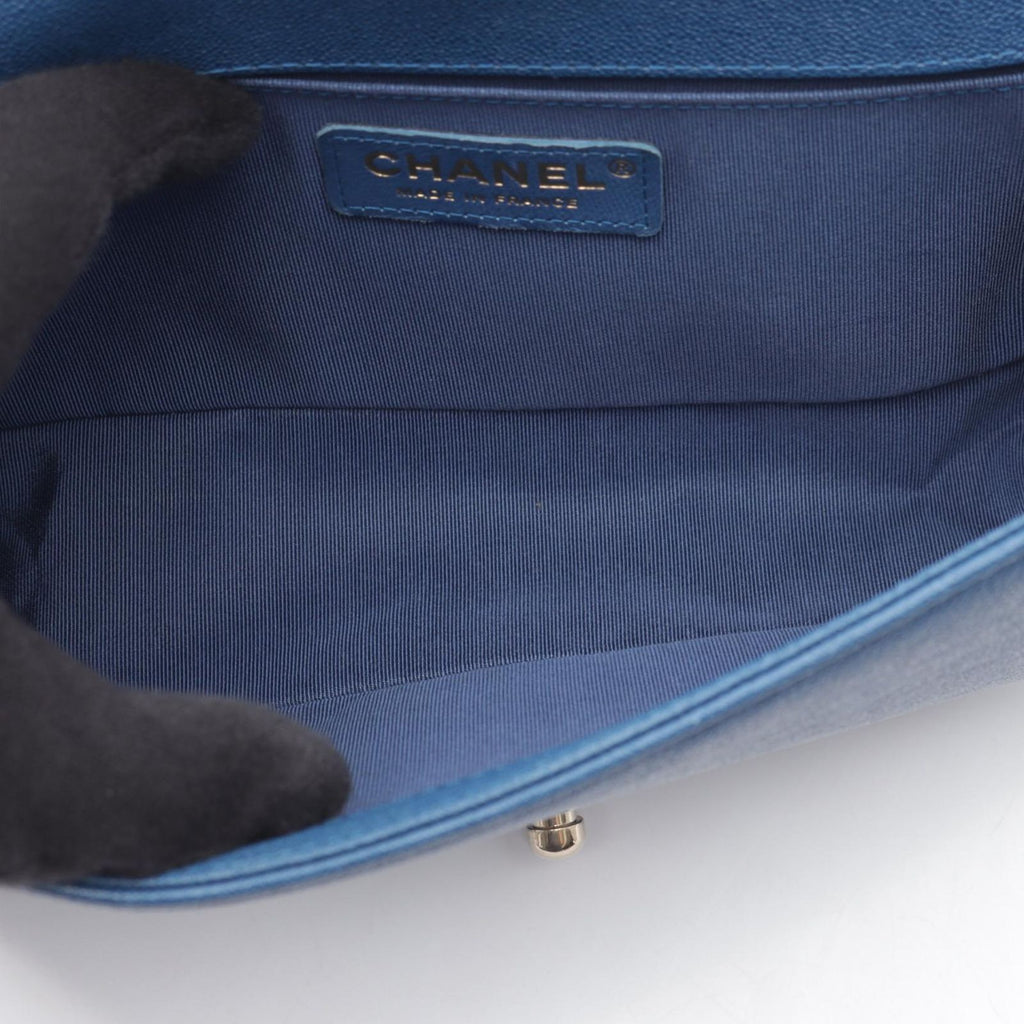 Chanel Shoulder Bag Boy Blue Caviar Leather Chain — view 6