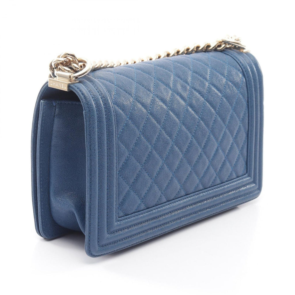 Chanel Shoulder Bag Boy Blue Caviar Leather Chain — view 2
