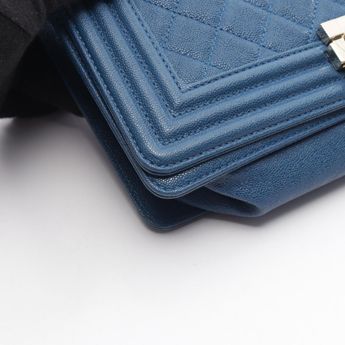Chanel Shoulder Bag Boy Blue Caviar Leather Chain — view 8