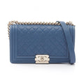 Chanel Shoulder Bag Boy Blue Caviar Leather Chain