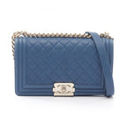 Chanel Shoulder Bag Boy Blue Caviar Leather Chain