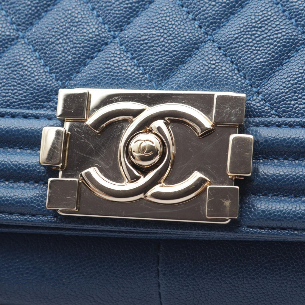 Chanel Shoulder Bag Boy Blue Caviar Leather Chain — view 7