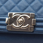 Chanel Shoulder Bag Boy Blue Caviar Leather Chain — view 7