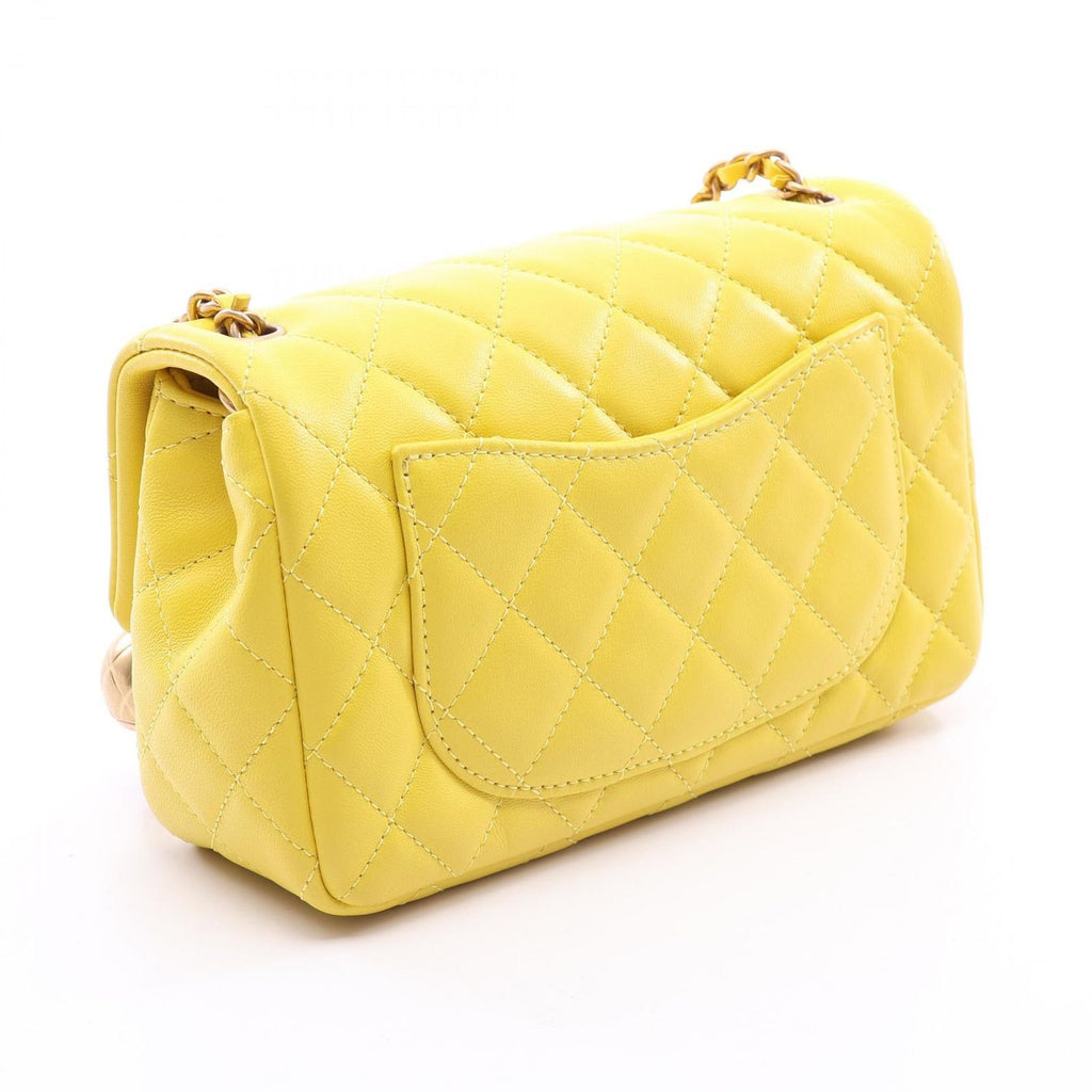 Chanel Shoulder Bag Quilted Mini Flap Yellow Lambskin Mini Chain — view 2