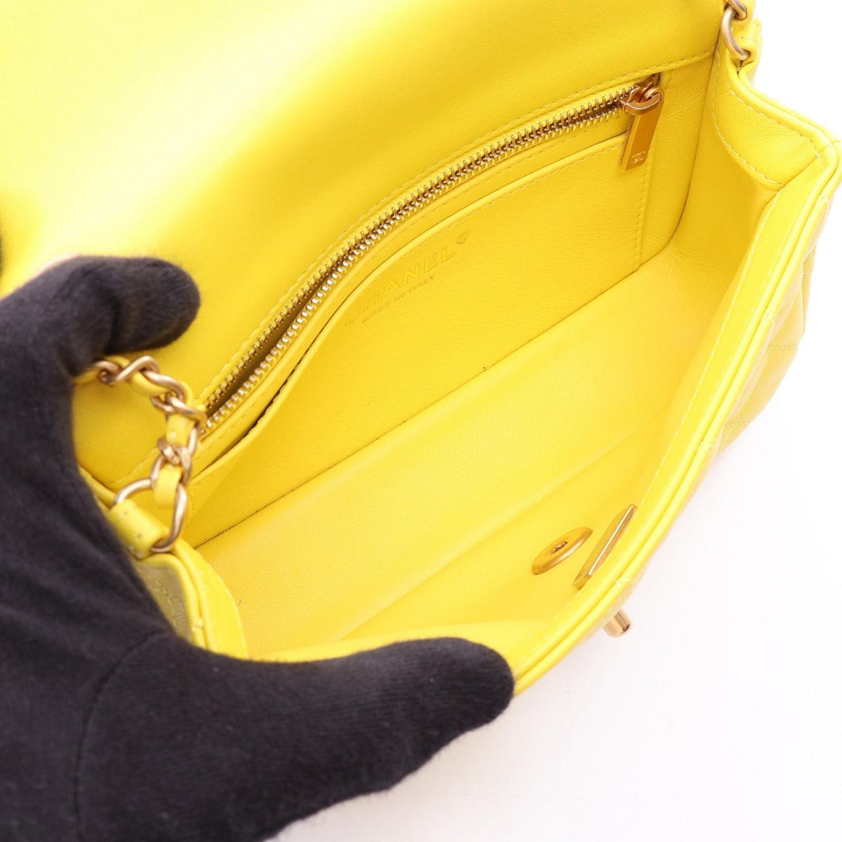 Chanel Shoulder Bag Quilted Mini Flap Yellow Lambskin Mini Chain — view 3