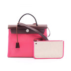 Hermes Handbag Herbag Zip PM 2-Way Rose Shocking Rouge Ash Canvas Leather