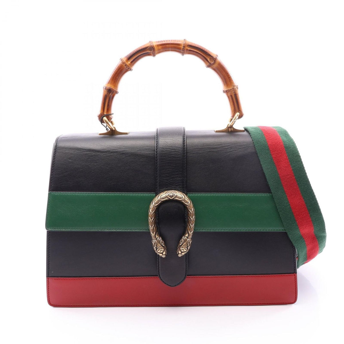 Gucci Handbag Bamboo Dionysus 2-Way Black Green Red Leather