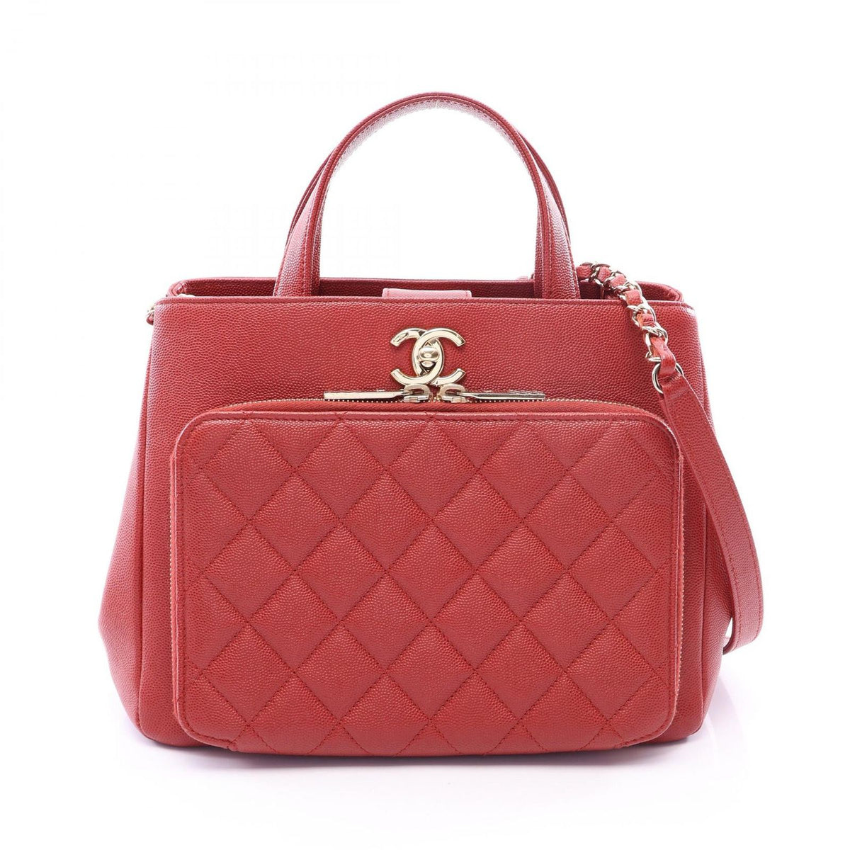 Chanel Shoulder Bag Business Affinity Quilted 2-Way Red Caviar Leather Chain
