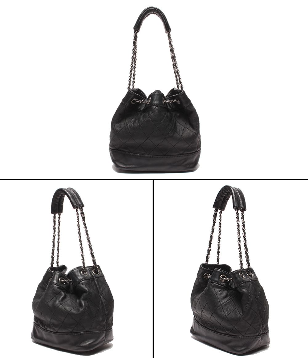 Chanel Chain Shoulder Bag Silver Quilted Drawstring — view 2