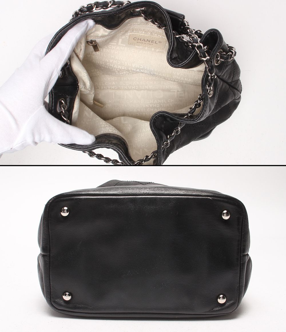 Chanel Chain Shoulder Bag Silver Quilted Drawstring — view 3